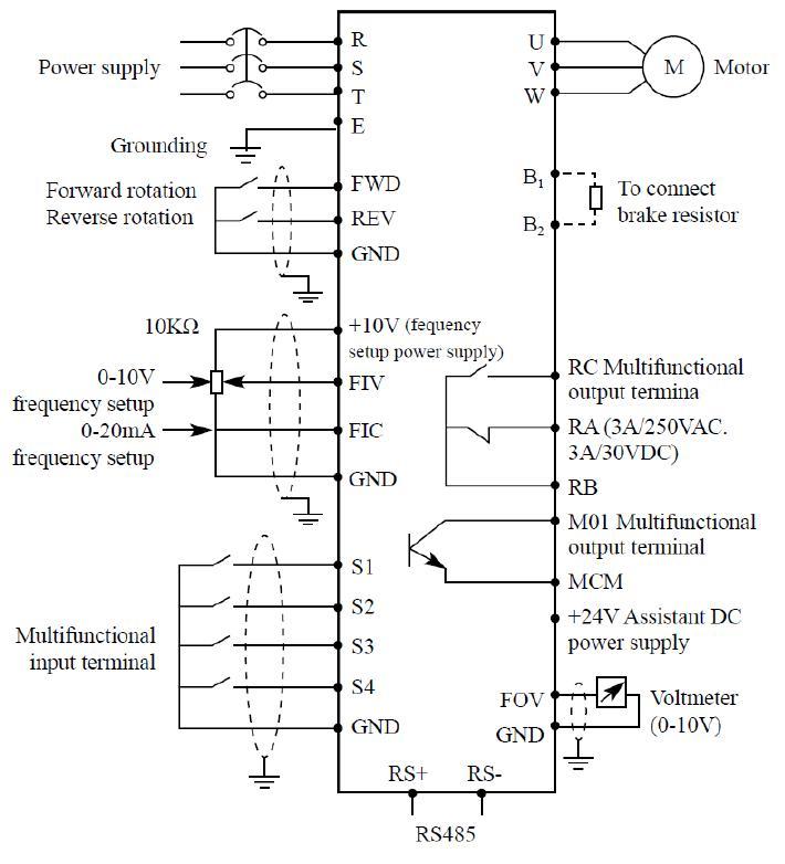 Схема подключения преобразователя частоты TECORP HC1-C