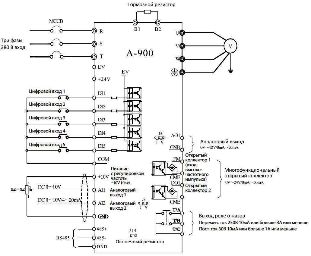 Схема электрических соединений преобразователя частоты ESQ-A900